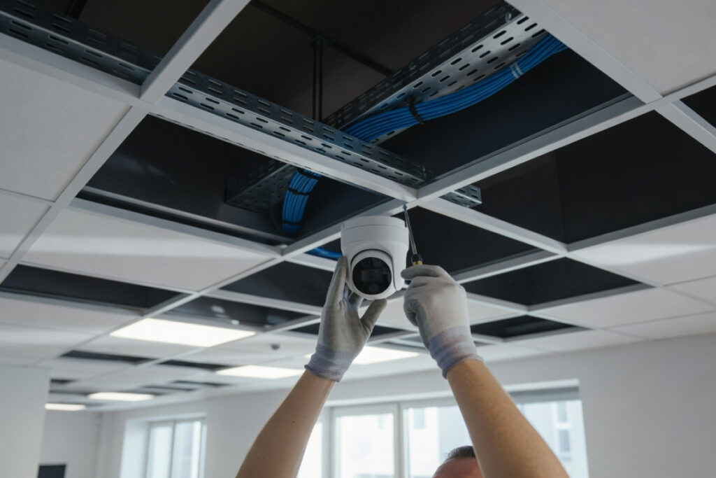 Jak krok po kroku przebiega fizyczna instalacja kamer przemysłowych w funkcjonującym biurze montaz kamer